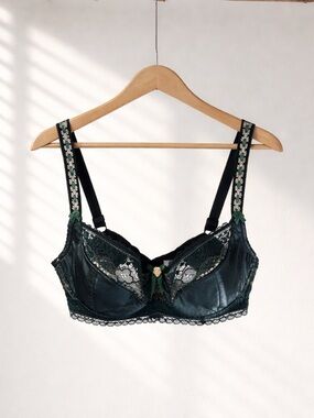 Lace Embellished Bralette in Deep Green | 36D